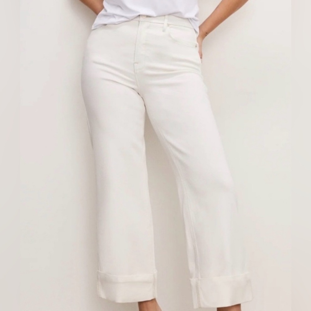 Good American White Denim Wide Leg Pants - Picture 1 of 11